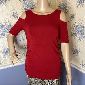 White House Black Market Red Elbow Sleeve Cold-Shoulder Top, Size S